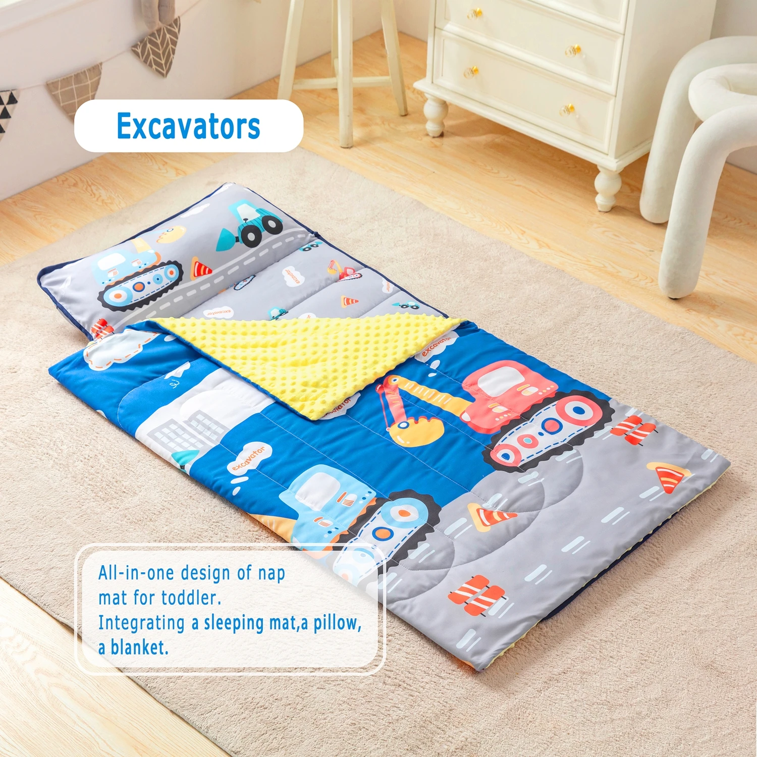 Toddler Nap Mat with Pillow and Blanket Extra Large Napping Mats for Boys and Girls for Preschool Daycare Camping Traveling