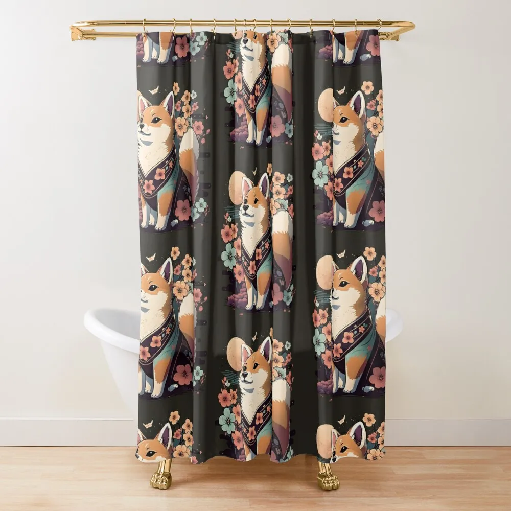 

Kawaii shiba inu with rising sun Shower Curtain Anime Shower For Bathroom Shower Bathroom And Curtain