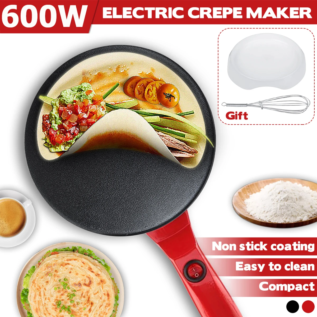 220V 600W Electric Crepe Pizza Pancake Machine Non-Stick Griddle Baking Pan Cake Machine Kitchen Cooking Tools