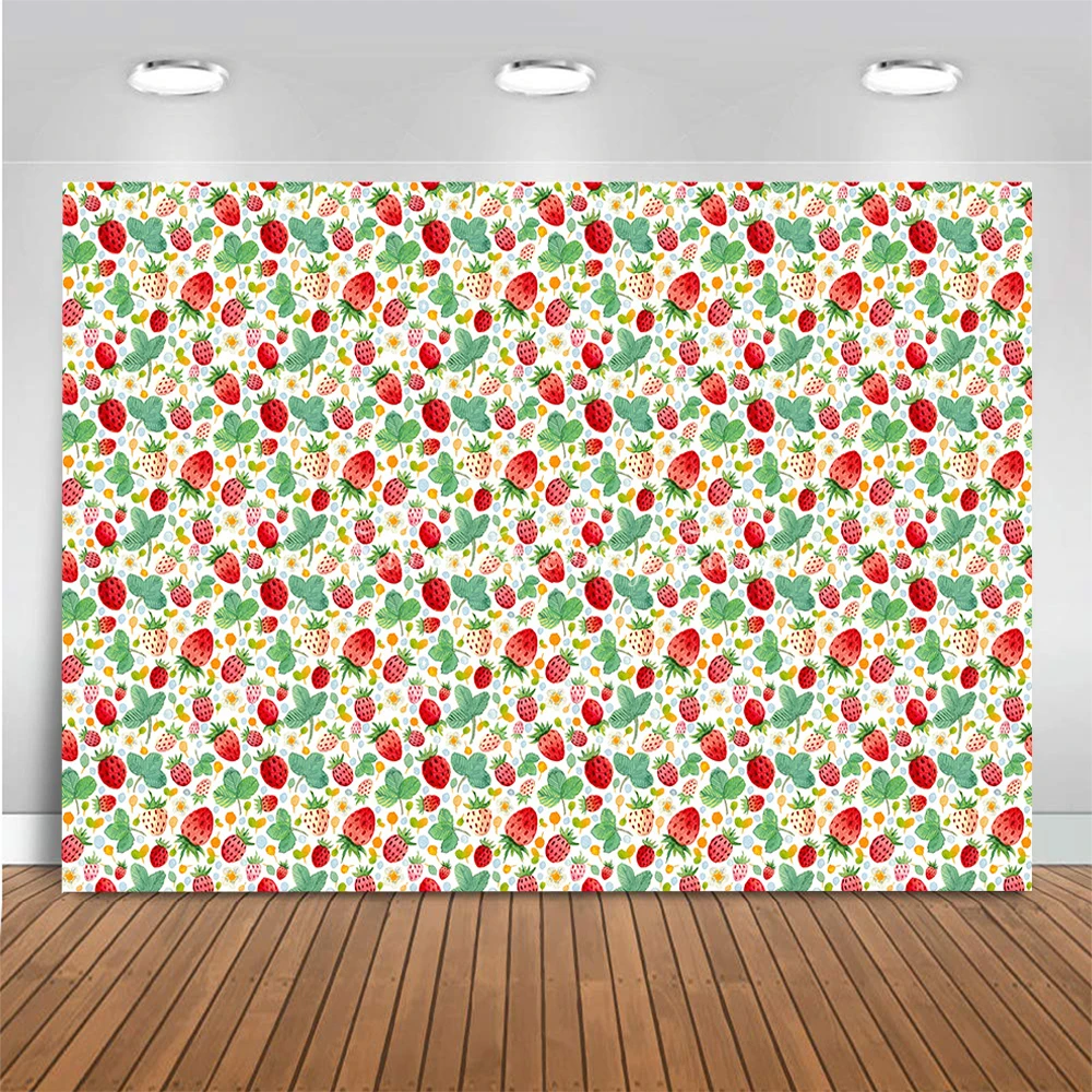 Sweet Summer Strawberrie Photo Background for Children Birthday Cake Smash Photography Backdrop Kids Portrait Photo Studio Props