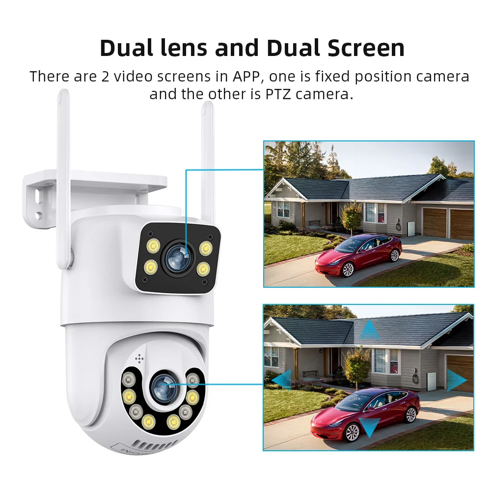 Surveillance PTZ Camera Dual Lens Dual Screen IP Camera Outdoor 4K UHD Auto Tracking Security Protection CCTV Wireless iCSee