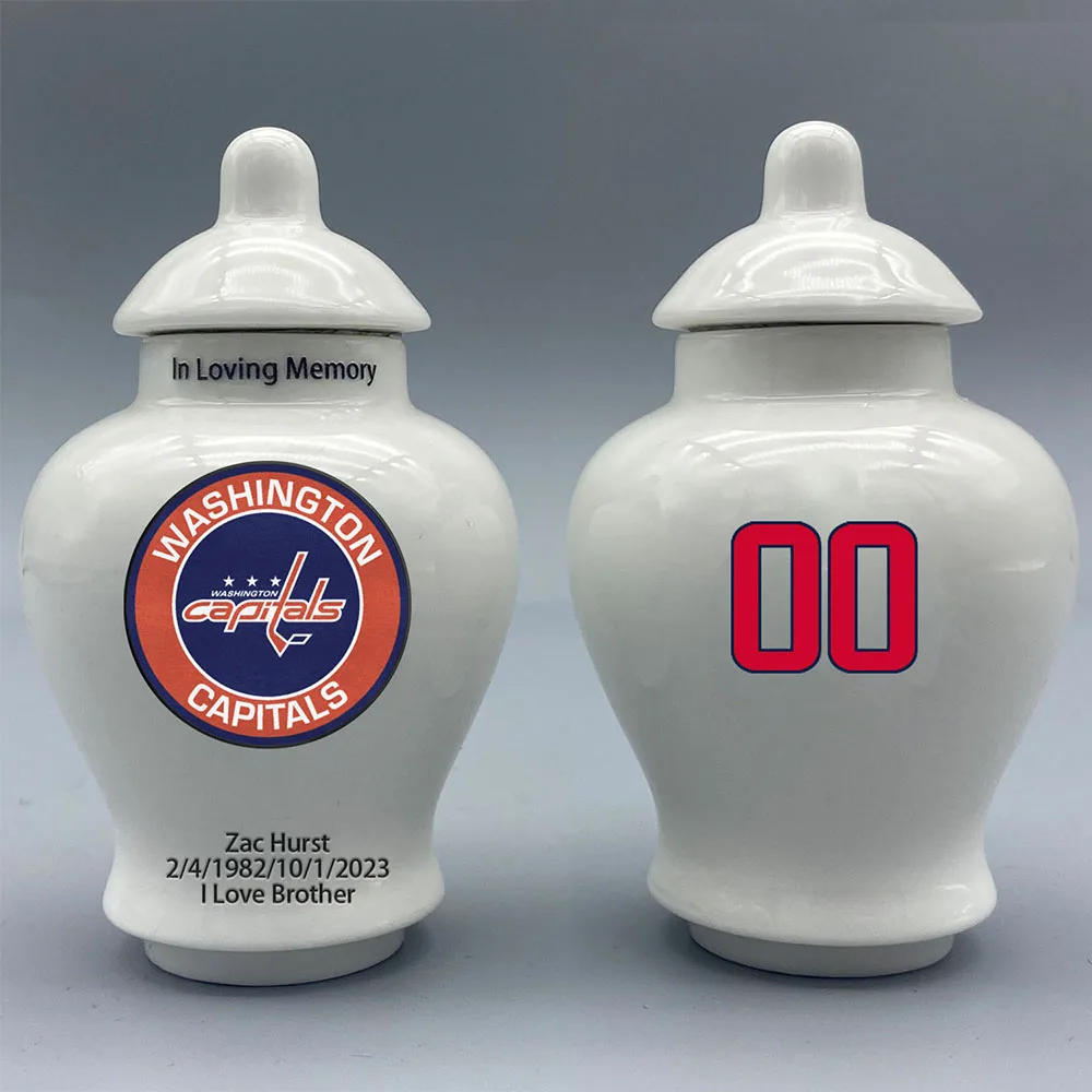 

Mini Urn for Washington Capitals-Hockey Urn.Please send me the customization information- name/date and number on the urn