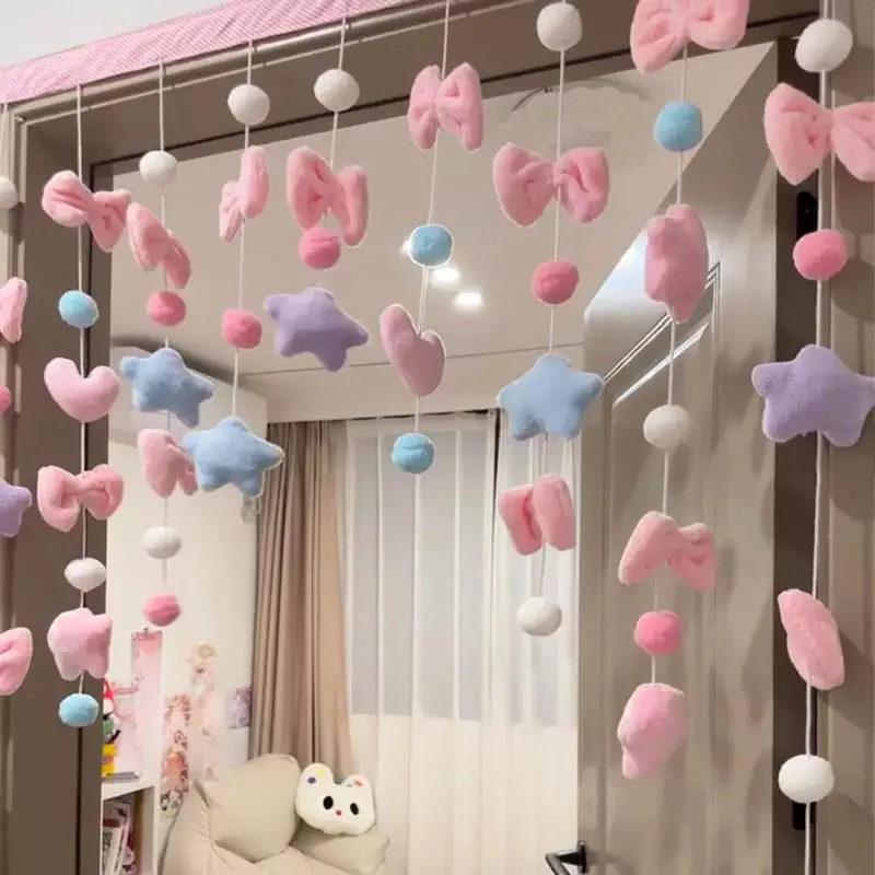 Bedroom Door Curtain Decorative Knot Star  Cute Girl Heart DIY No Punching Needed Dormitory Bed Curtain Decoration