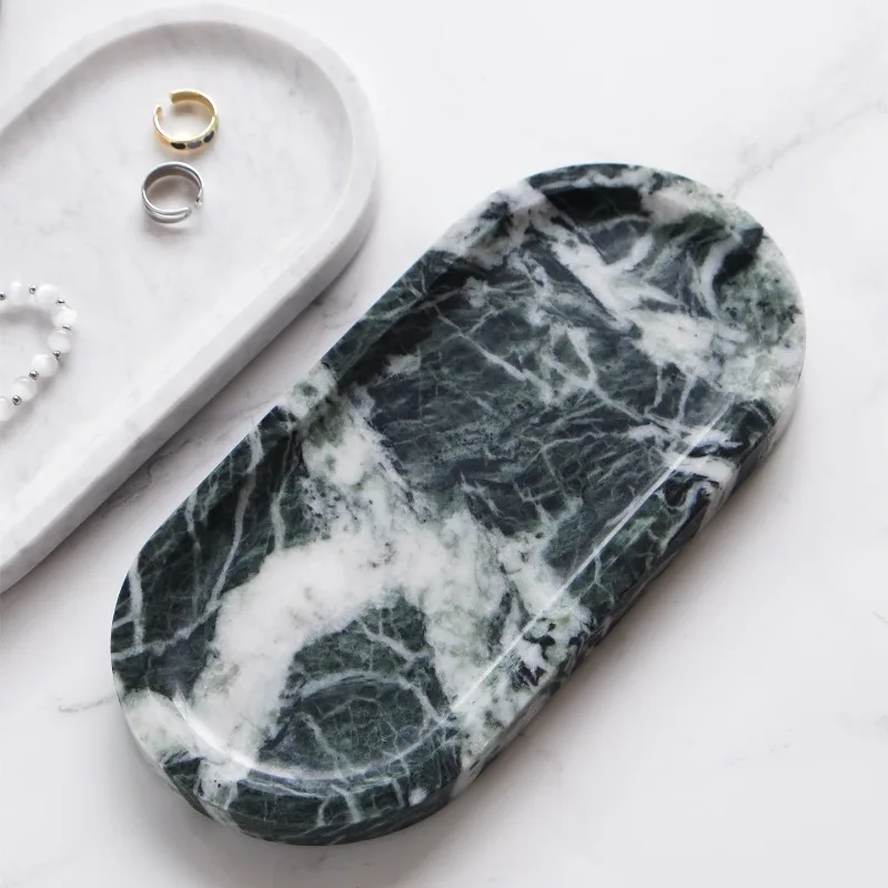 Natural Travertine Marble Oval Tray, Jewelry & Perfume Organizer for Vanity, Hotel Home Decor Artistic Display Plate