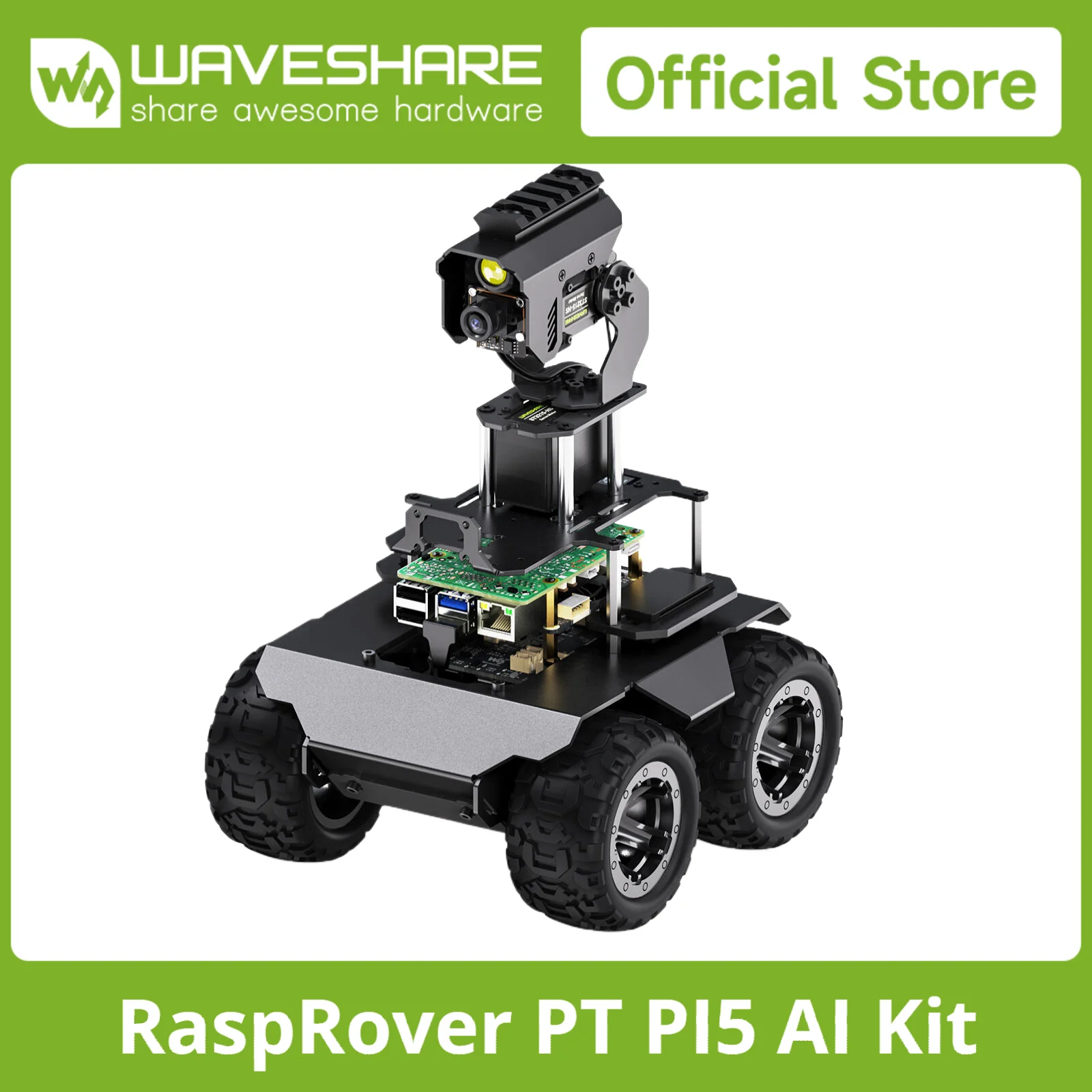 Waveshare RaspRover Open-source 4WD AI Robot, Dual controllers Suitable for Raspberry Pi 5/4B, Raspberry Pi 5 AI Car