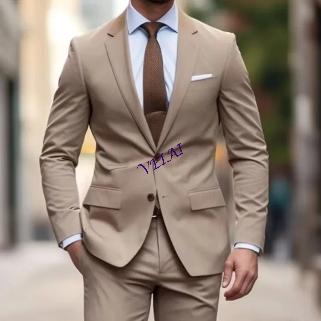 

CustomizedLight Brown Man Suits Tailor Made Wedding Tuxedo Slim Fit Men Suit Notched Lapel Jacket with Pants 2 Pieces Set