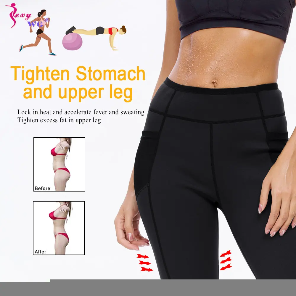 SEXYWG Women Sauna Pants Mid Waist Tummy Control Sweat Leggings Weight Loss Trousers Workout Running Slimming Body Shaper