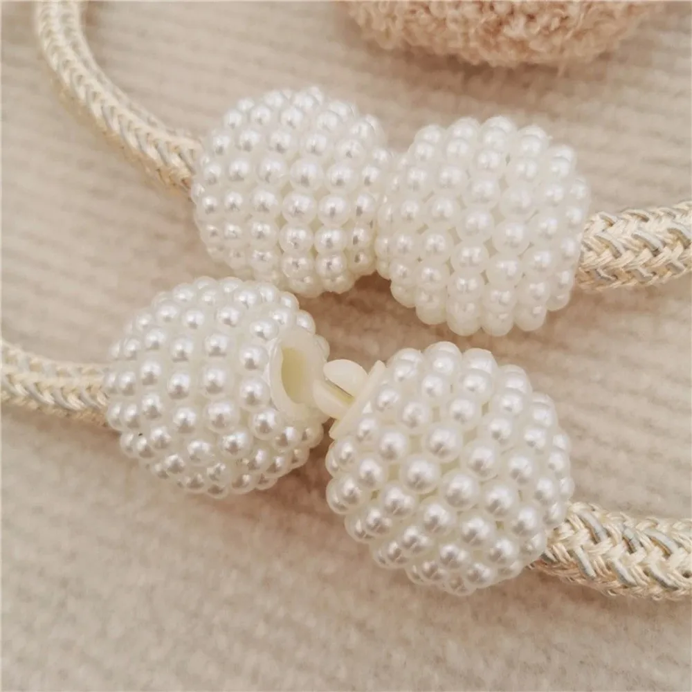 Decorative Bear Design Curtain Tie Backs Pearl Buckle 1PC Mosquito Net Ties Soft Fabric Hollow Out Style Curtain Straps Room