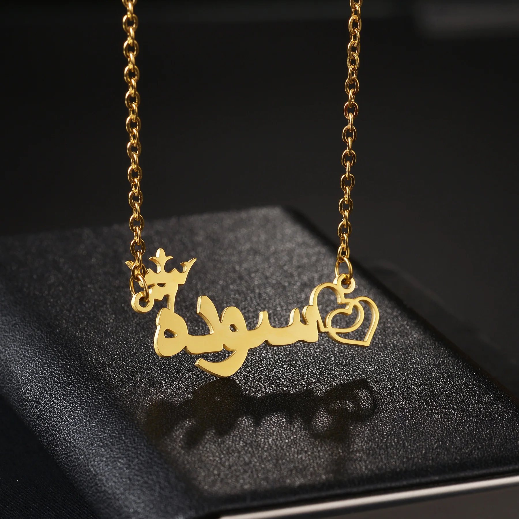 Personalised Arabic Name Necklace for Women Custom Heart Necklaces High-End Stainless Steel Arabic Pendant Islamic Jewelry Gift