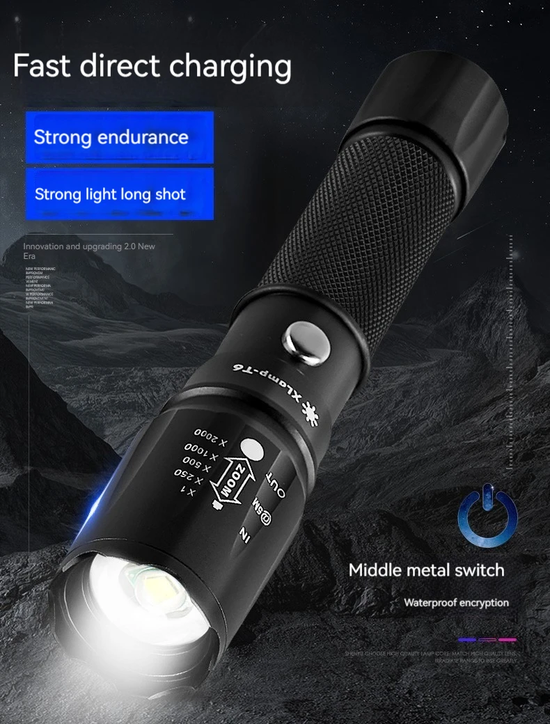 

Strong light long-range flashlight rechargeable multifunctional mini zoom household waterproof USB direct charging emergency lig