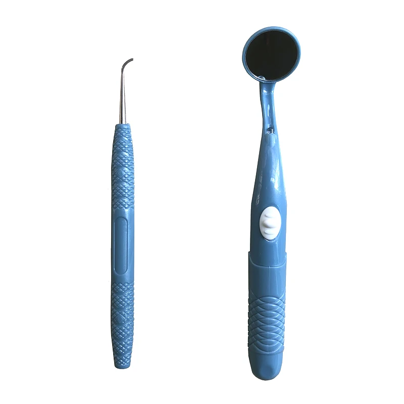 حزمة مضاءة (الشركة المصنعة) اليابانية فائقة السطوع LED مضاءة مرآة الفم عن طريق الفم + مزيل البلاك اختيار الأسنان 2in1 طقم طب الأسنان #5