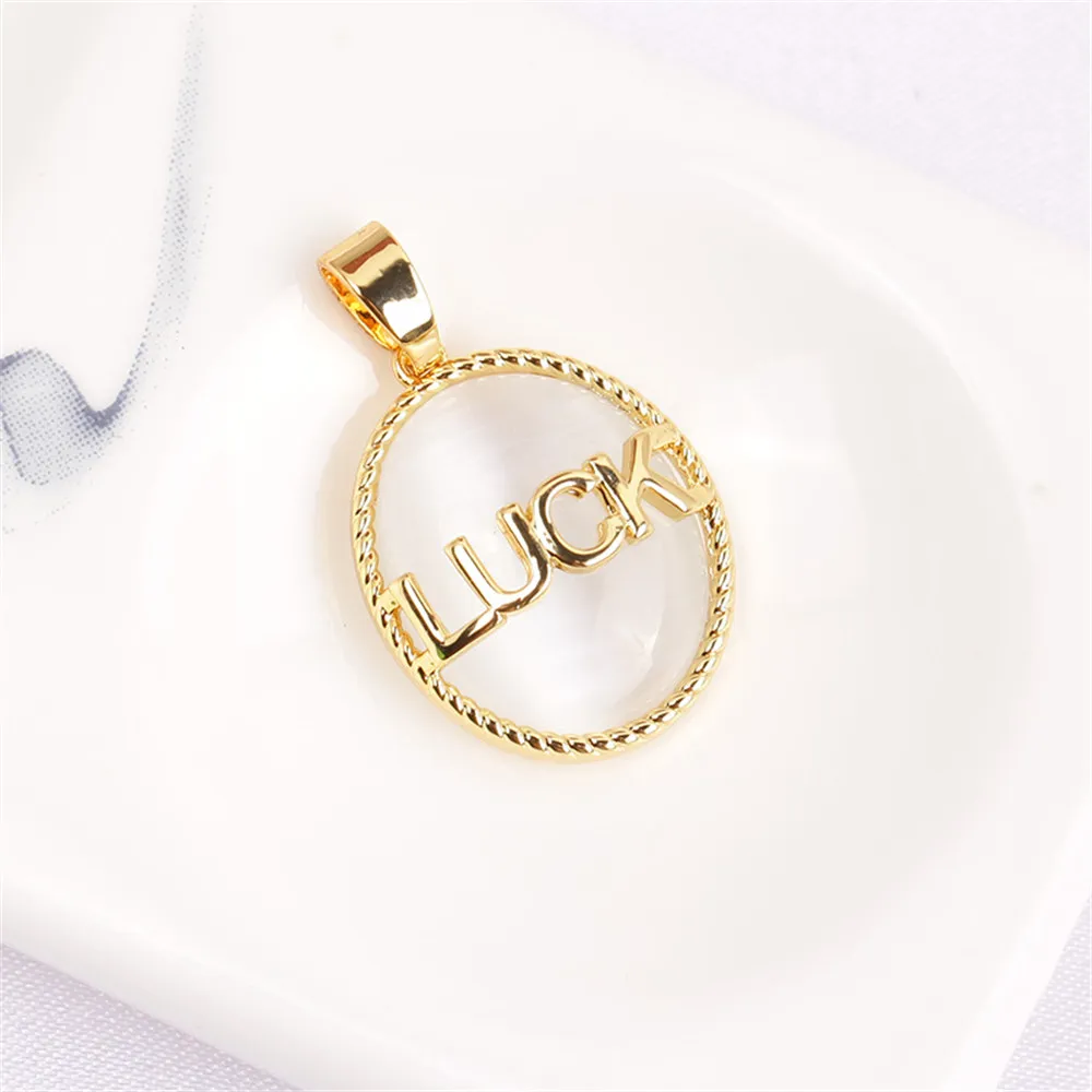 Domestic 14k Gold Coated Electroplating Color Preservation LUCK Alphabet Opal Necklace Pendant DIY Accessories Simple Women