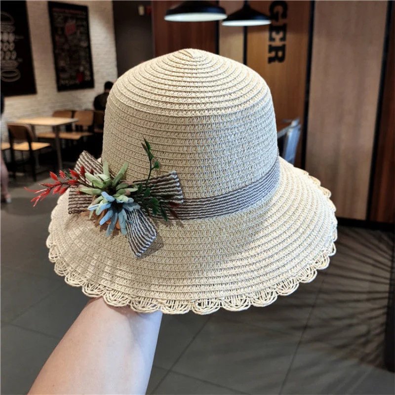 カスタム。 [7138-Person] フラワー麦わら帽子 レディース 夏 ビーチハット 韓国風 折りたたみ お出かけ by Se