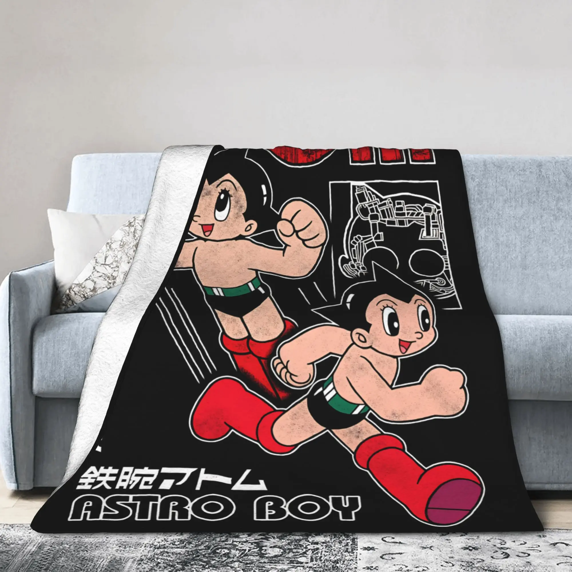 Astro Boy Character Mighty Atom Blanket Animation Flannel Vintage Warm Throw Blanket for Home Restaurant Autumn/Winter Office