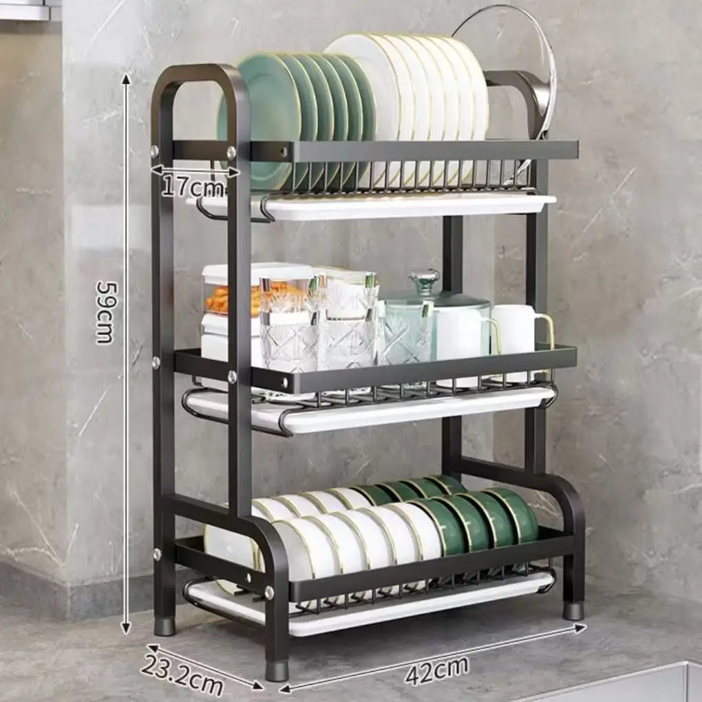Multi-Tier Kitchen Storage Rack Baking Rack Steamer Rack Organizer for Pan Cup Holder Countertop Space Saver Black