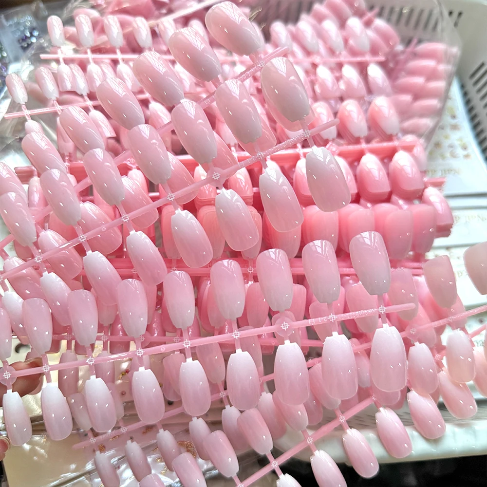 120 قطعة لامعة الوردي الأبيض التدرج الصحافة على الأظافر 10 أحجام قصيرة نعش الفرنسية وهمية مسمار نصائح غطاء كامل جرلي الوردي الأظافر كاذبة * #