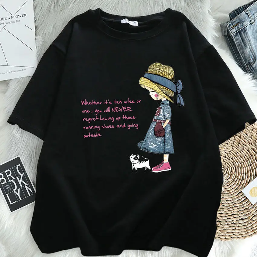 Plus Size 6XL 150KG Summer Cotton T Shirt For Women Cartoon Oversized Top Streetwear Short Sleeve O Neck T Shirt