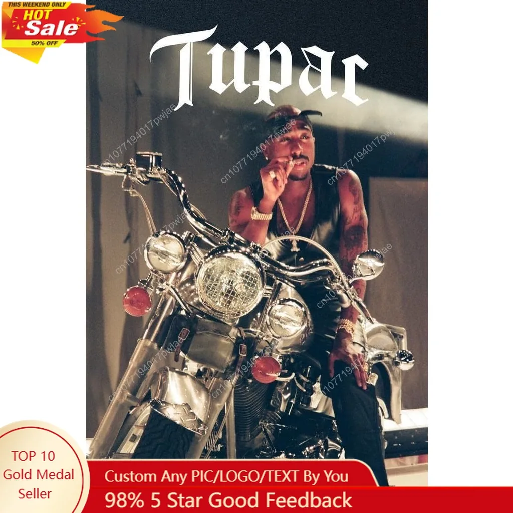 

Tupac 2Pac Motorcycle Photo 90s Hip Hop Rapper Warm carpet blanket Custom blankets