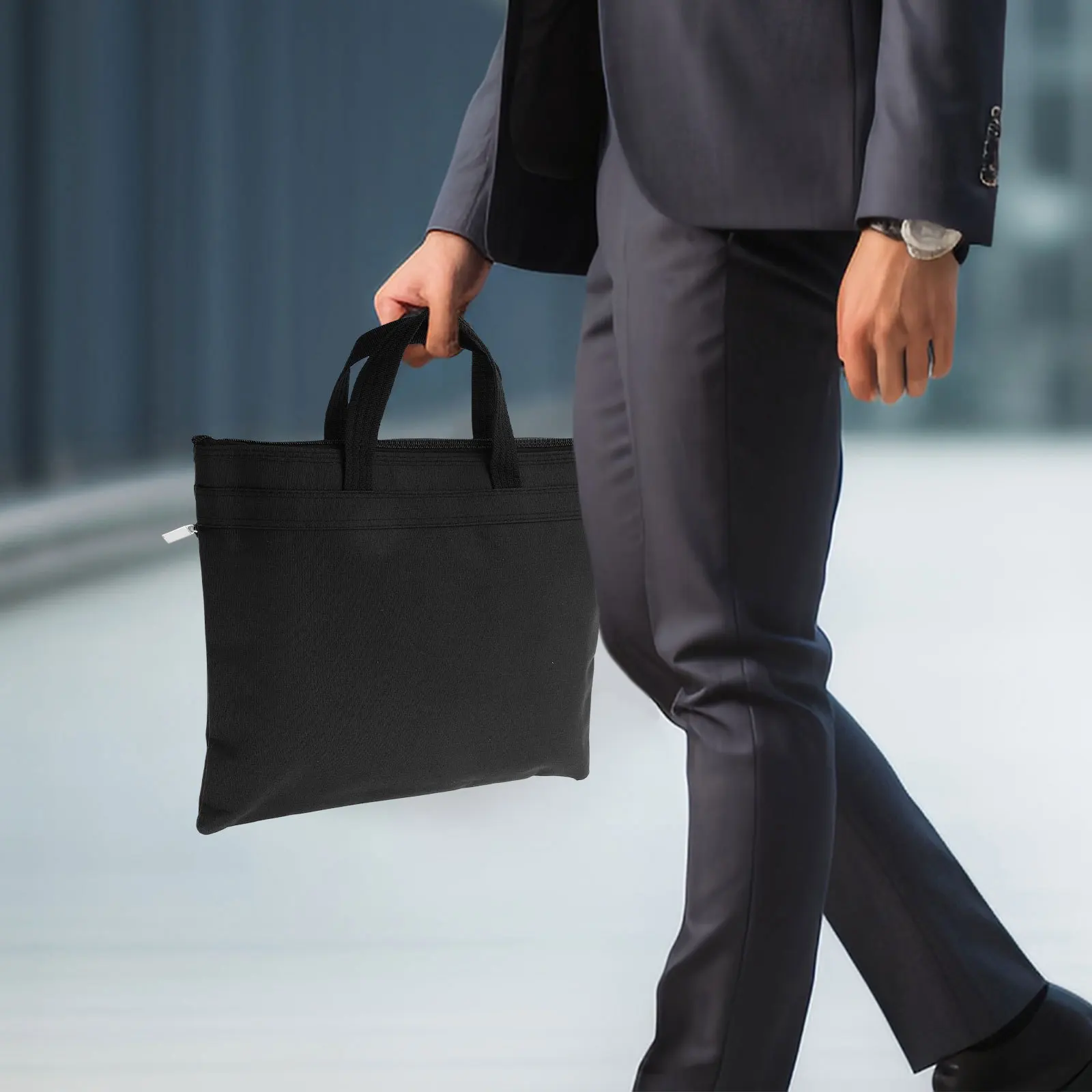 Organizzatore di file aziendali portatile Valigetta per documenti in tessuto Oxford Borsa portaoggetti a doppio strato Portadocumenti da viaggio con manico con cerniera