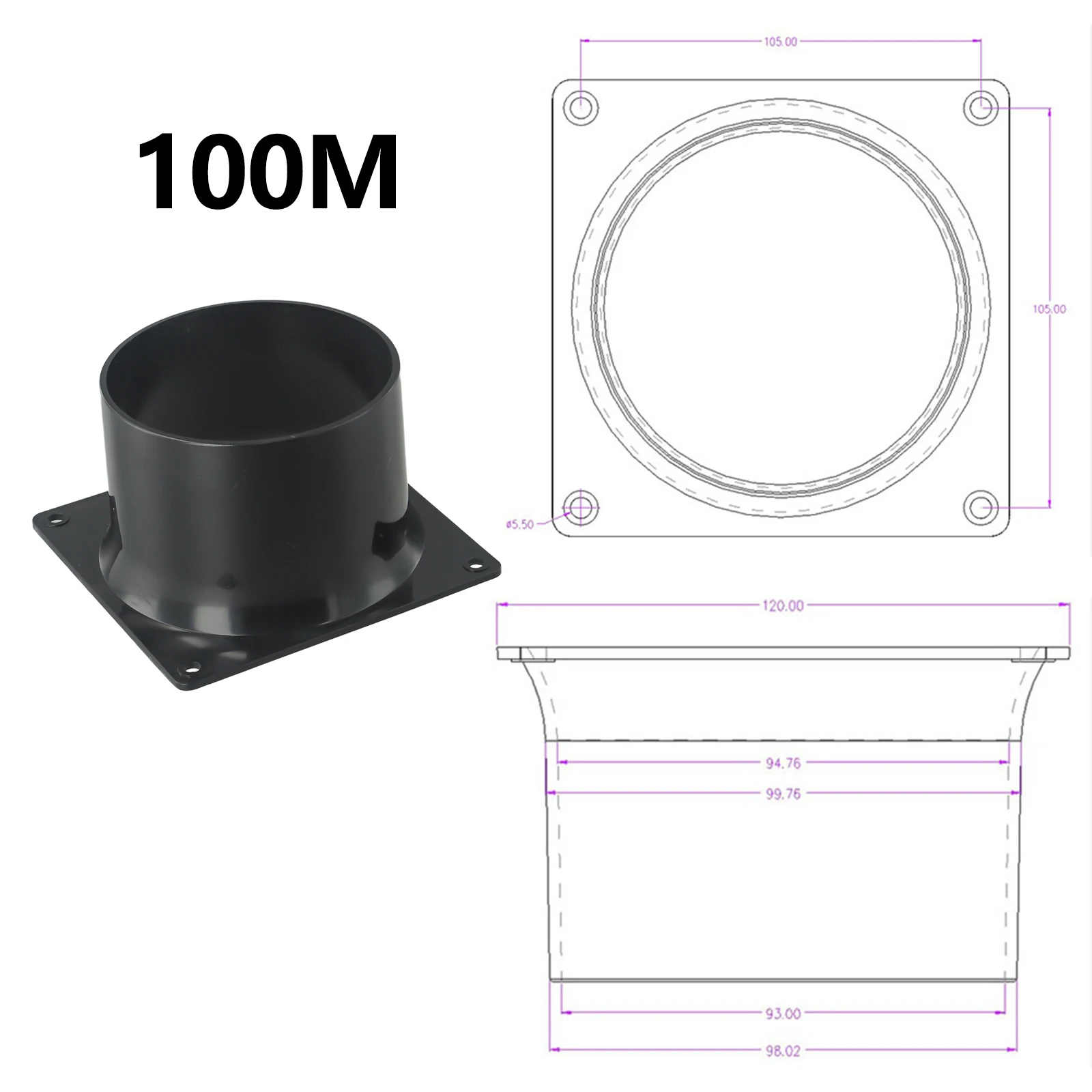 1 шт., настенный фланцевый соединитель из АБС-пластика для вентиляционной трубы, соединение воздуховода 75 мм, 100 мм, 120 мм