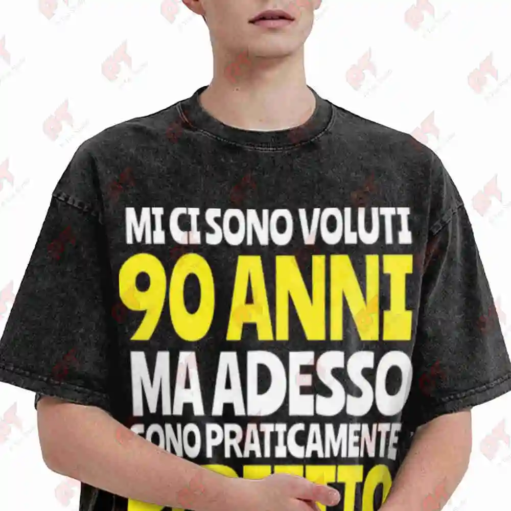 90th Birthday Italian Text Mi Sono Fatti Vintage Washed Tee Pure Cotton T-Shirt