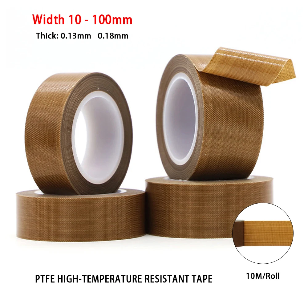 10M Thickness 0.13/0.18mm 300 Degree High Temperature Resistance Adhesive Tape Cloth Heat Insulation Sealing Machine PTFE Tape