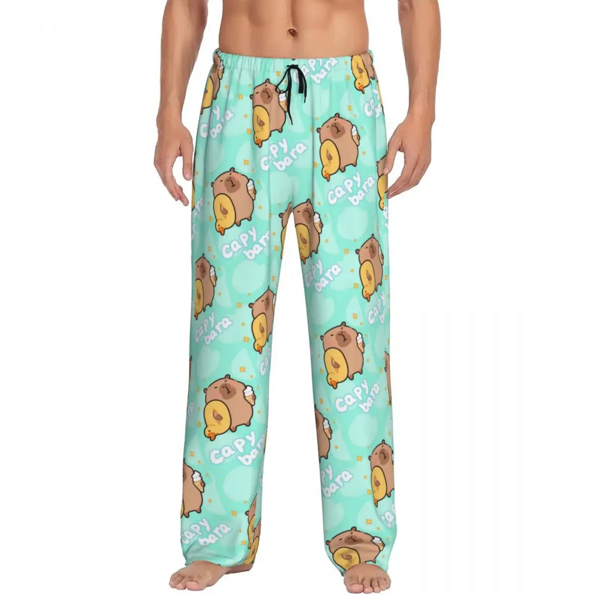 

Custom Funny Capybara Pajama Pants Sleepwear Men Elastic Waistband Sleep Lounge Bottoms with Pockets