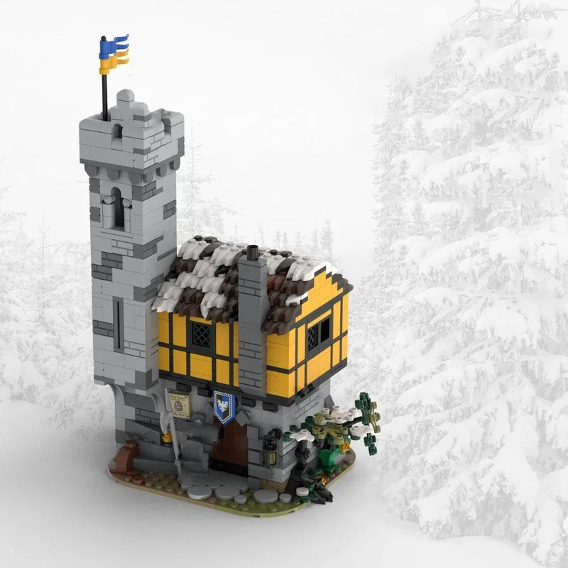 Medieval Castle Model Moc Building Bricks Black Falcon Guard House Model Technology Block Toy DIY Assembly Christmas Gifts