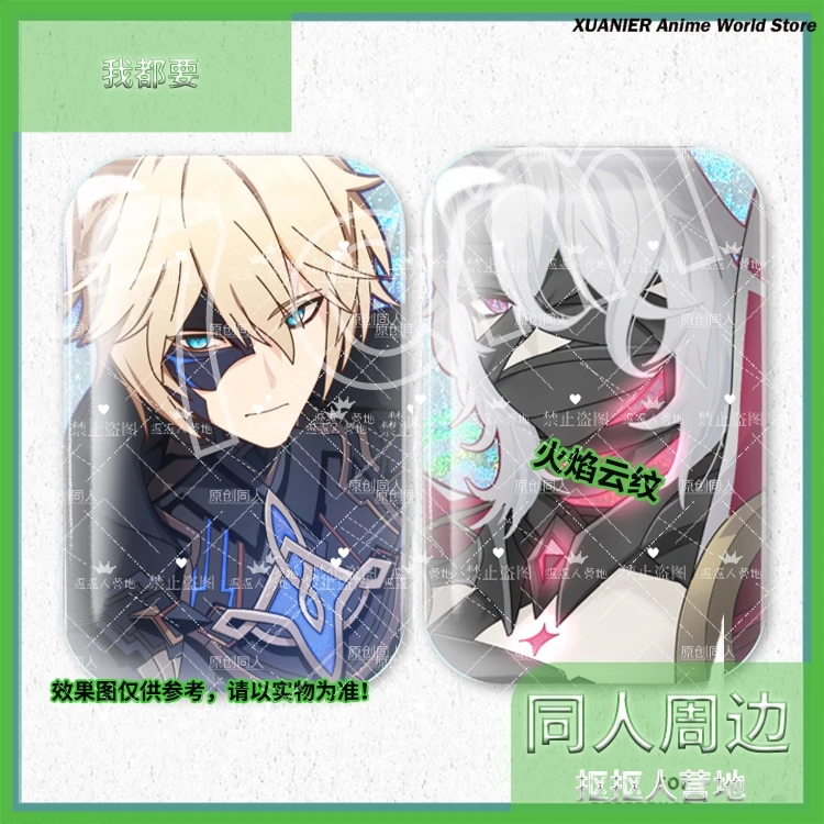 Anime Peripheral Genshin Impact Dainsleif Rerir Double Flash Square Tinplate Badge Cosplay Brooch Pin Pendant Bedge Gift