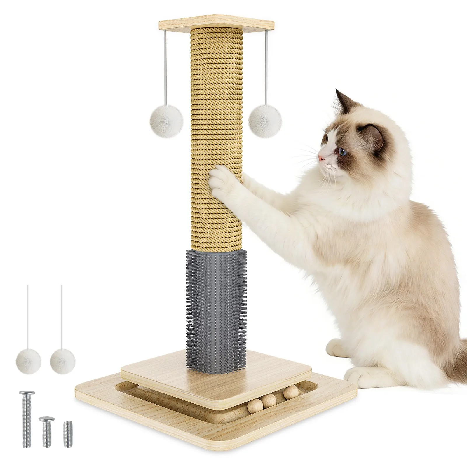 3-in-1 Katzen-Kratzbaum Katzenspielzeug Kratzbrett Sisalseil Katzenkratzer mit Hängebällen Möbelschutz Klettergerüst