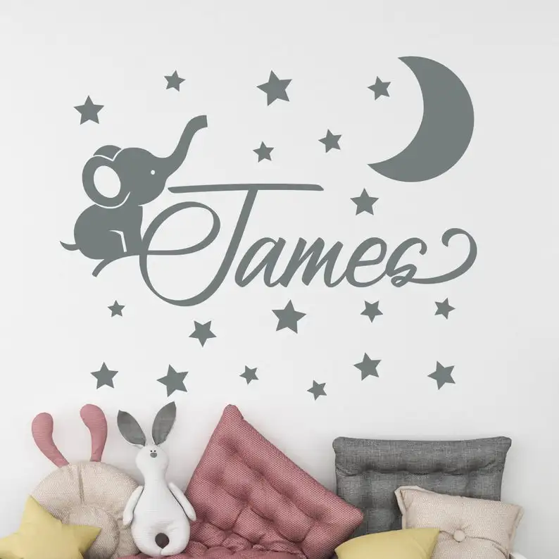 

1 pc cool The dark view with cute elephant customize text Wall Art Decal Wall Stickers Pvc Material For Kids Rooms Decoration