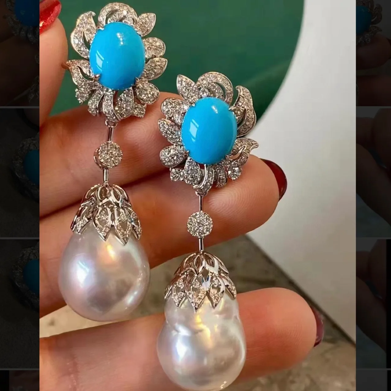 

Серьги с бирюзовым жемчугом в стиле барокко, серебро 925 пробы, серьги с натуральным пресноводным жемчугом, один стиль, несколько съемных