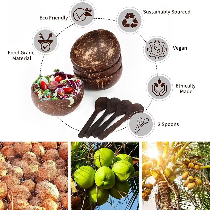 Coconut Bowls For Serving Dishes Wooden Salad Wood Reusable Bowl Serving Utensils Natural Coconut Shell Bowls Breakfast Party view 5