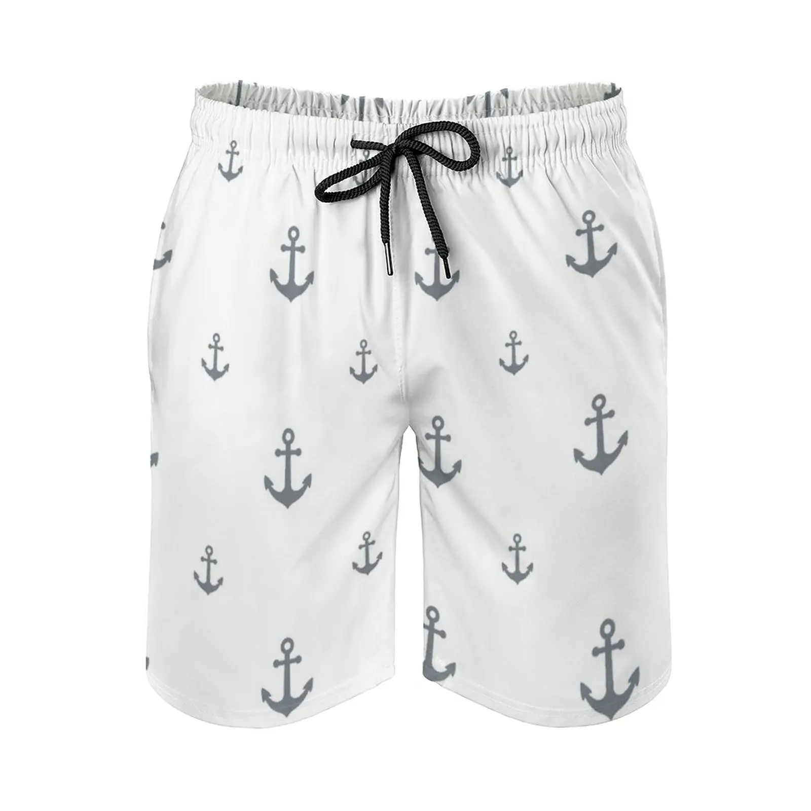 Cool-Gray Anchors Men'S Swim Trunks Sports Shorts Beach Trunks Surfing Pockets And Mesh Lining Cell Phones Bright Cheerful Fun