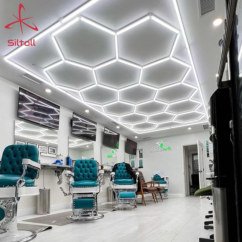 

Car Detailing Ceiling Led Hexagon Grid Lights For Workshop Hot Sell Barber Shop Gym Hex Lighting