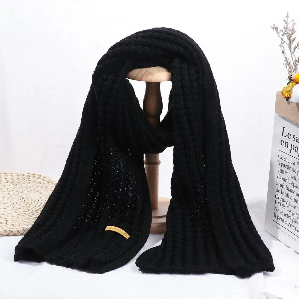 Fashion Women Winter Solid Knitted Scarf Long Scarves Female Vintage Big Scarf Soft Warm Thickened Wool Scarf