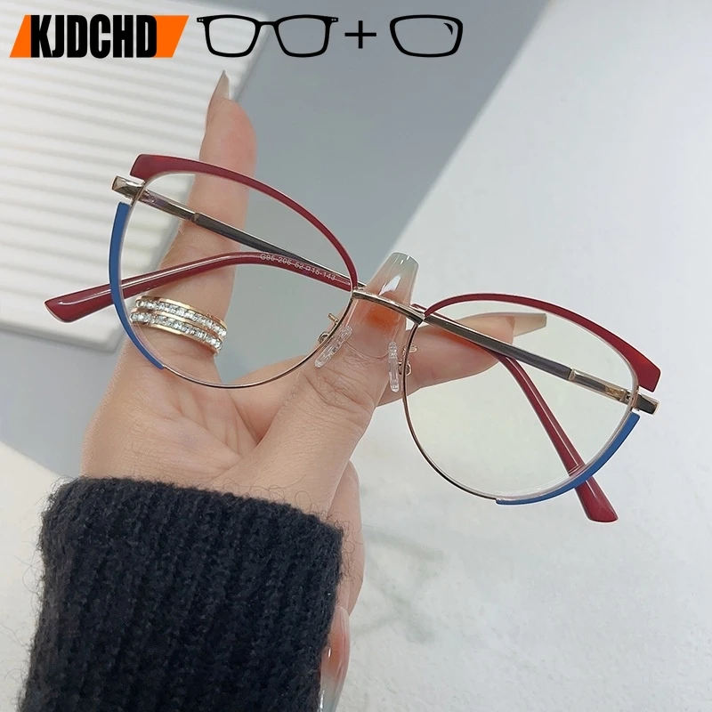 

KJDCHD Fashion Trend Women Cat Eye Optical Prescription Glasses Round Small Anti-UV Myopia Hyperopia Progressive Eyeglasses