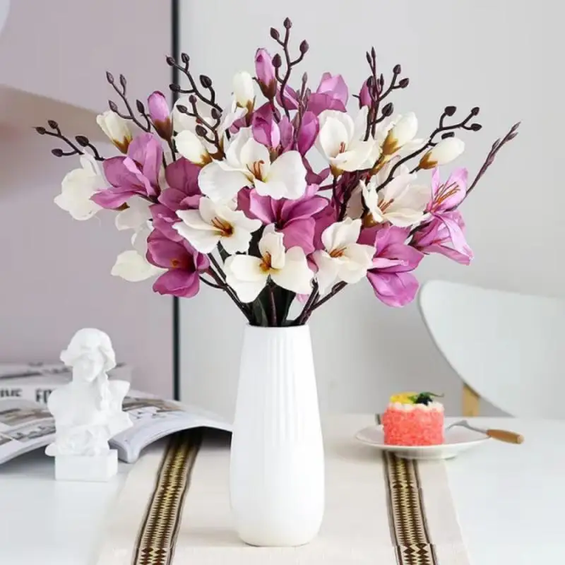 High Quality 5 Forks 20 Head Artificial Magnolia Flower For Home Living Room Table Decoration Bride Wedding Party Flower Bouquet