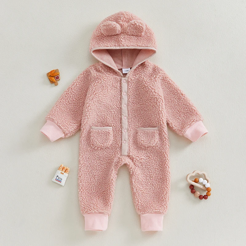 Флисовый комбинезон с длинным рукавом, на пуговицах, с капюшоном