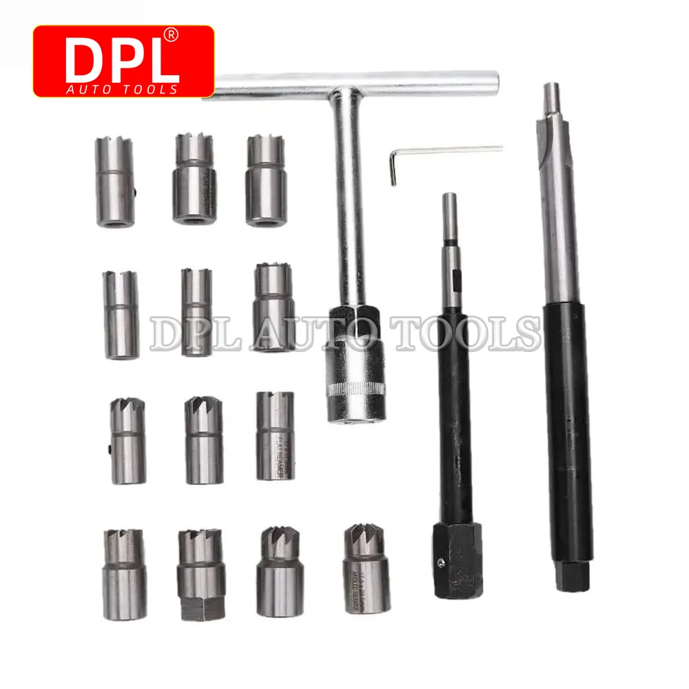 Injector Remover 17Pcs Diesel Injector Seat & Cleaner Carbon Remover Seat Tools Cutter Milling Cutter Set Universal Car Tool Kit