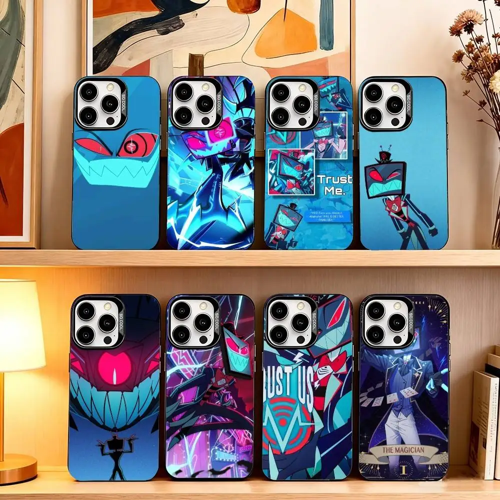 

H-Hazbin Vox Hotel Phone Case For iPhone 17,16,15,14,13,12,11 Plus,Pro Max,XS,Colored Silver Plated Inside Cover