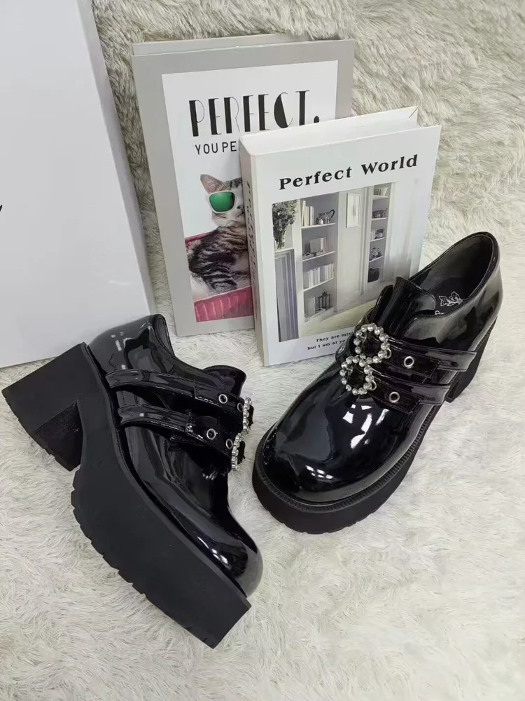 

2025 College Style Sweet Lolita Shoes Round Toe Sponge Cake Thick Sole Girl Doll Shoes Japanese Campus Student Single Shoes