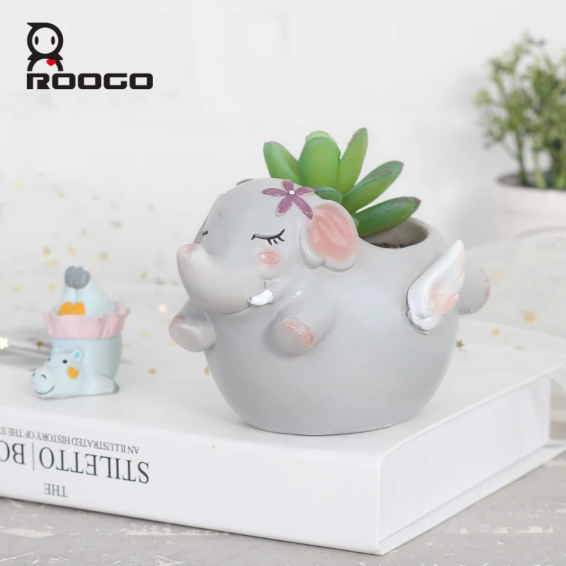 Roogo Figurine Flower Pot Mini Garden Pots Balcony Decorations Pots Annimal Succulent Plant Pot Indoor Room Home Decoration pots