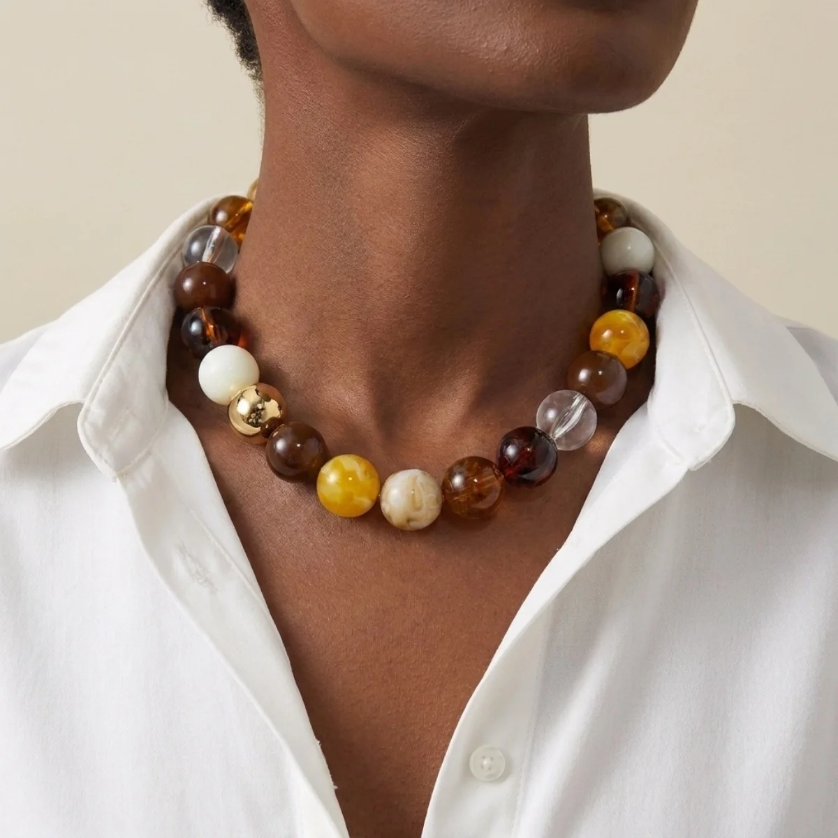 Modische bunte Acryl-Halskette mit großen runden Perlen für Damen und Herren, böhmische blaue braune Harzperlen, Choker, Y2K-Ästhetik-Schmuck – Detail 22