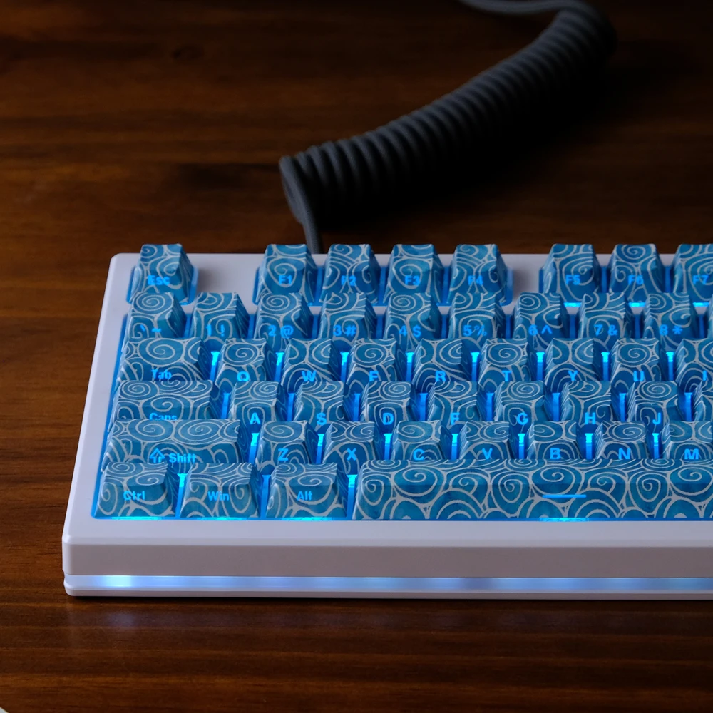 1 set Blue Swirl Keycap Side Print Backlit Keycaps Cherry Profile PBT Double Shot KeyCap voor MX mechanisch speltoetsenbord