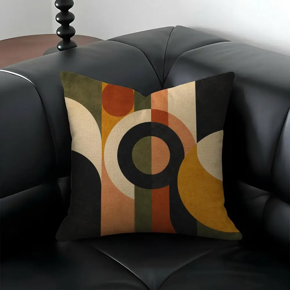 Pattern Mid Century Modern Geometric Cushion Cover Natural Linen Pillow Covers, Washable Cushion Cases for Sofa Bed Couch Decor