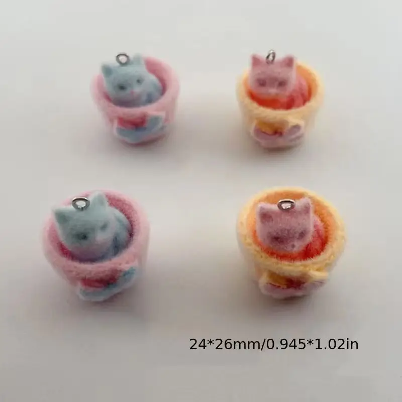 4pcs 3D plush resin cat pendant, DIY jewelry making earrings, keychains, accessories view 6