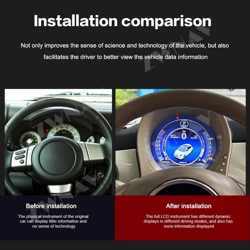 7 inch Digital Dashboard Cluster For Fiat 500 2007-2024 Variant virtual LCD Instrument Panel Cockpit Speedometer Gauge Plug-play