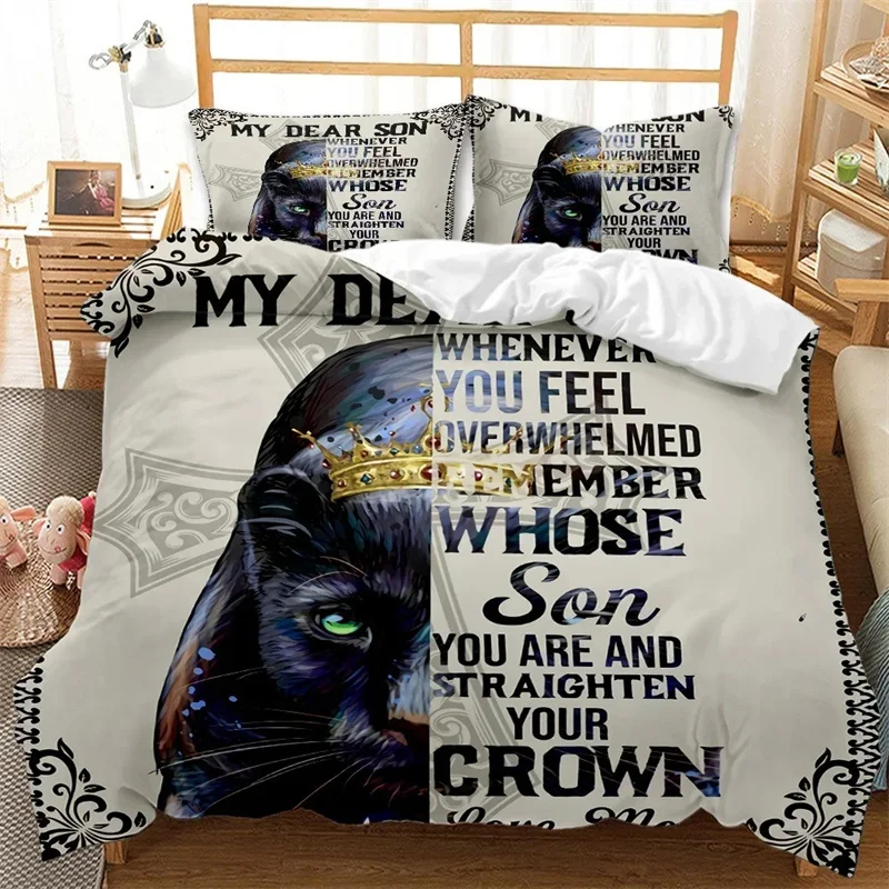 Animal Duvet Cover Set Black Panther with Keep Calm Sentence Cartoon King Queen Size Quilt Cover Boys Soft Polyester Bedding Set