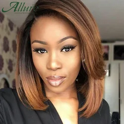 Short Bob Pixie Cut Human Hair Wigs Part Lace Front Natural Bob Cut Wig With Bangs Black Women Burgundy Brazilian Hair Allure